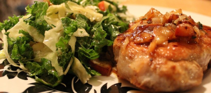 30 Minute Meal-Paleo Pork Chops with Sauteed Pears and Onions